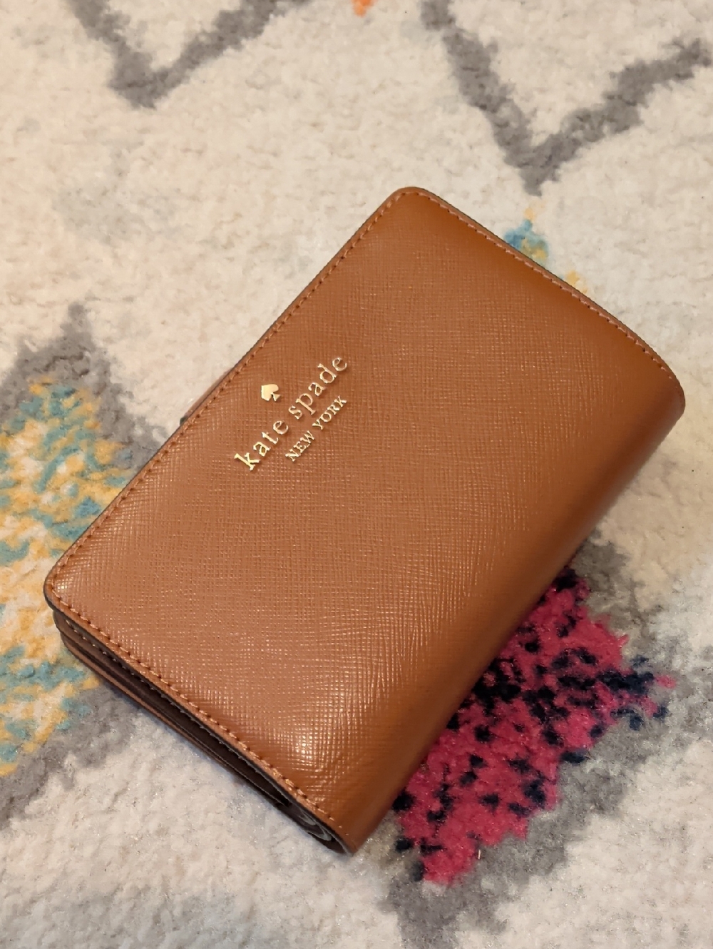 kate spade brown saffiano leather compact wallet